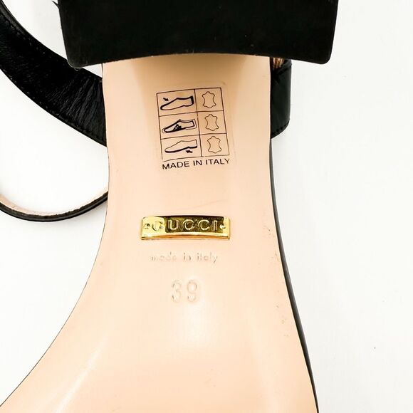 Gucci Marmont GG Black Leather Sandals Block Heels EU 39 US 9 - Picture 10 of 11